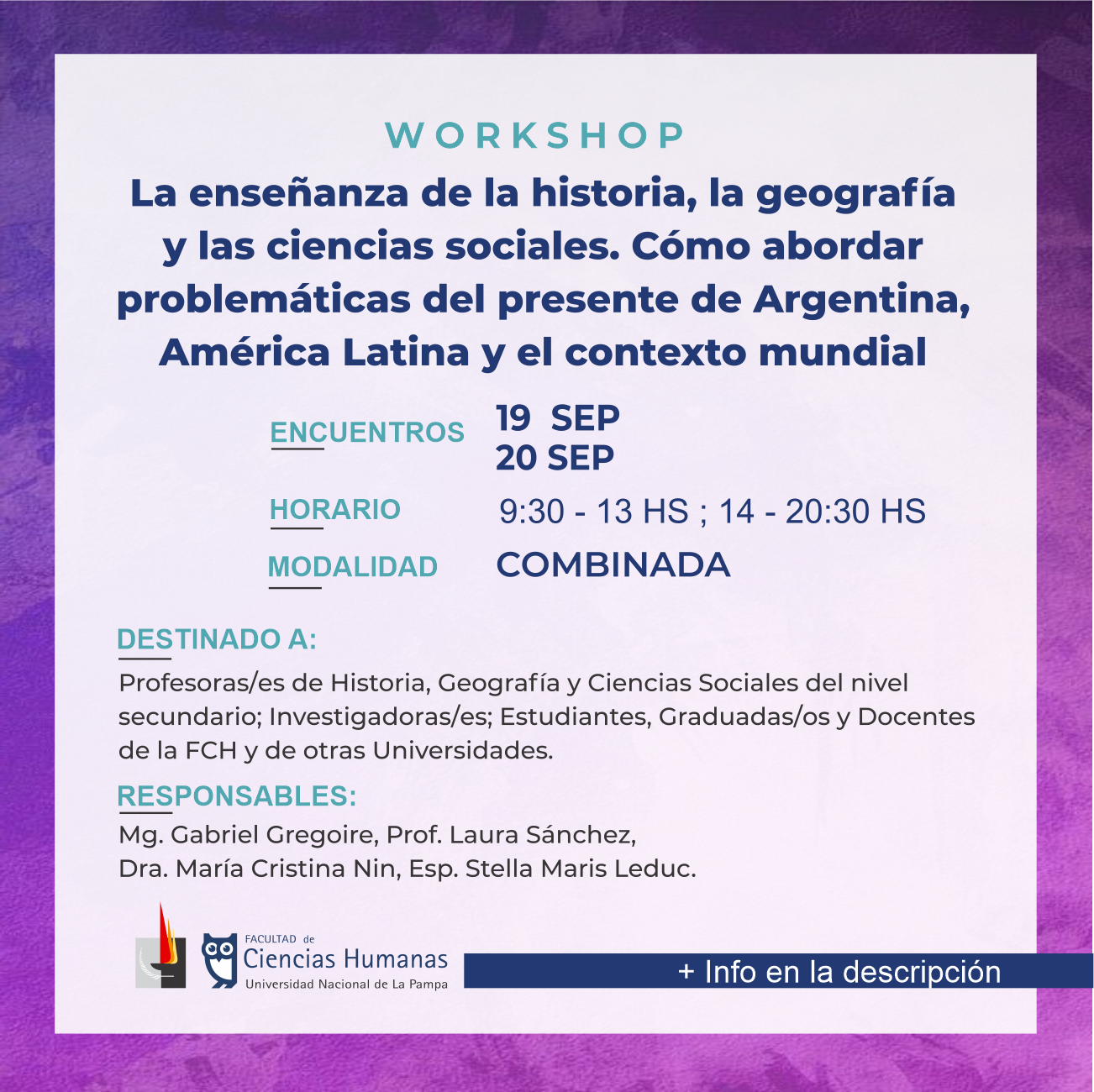 Workshop: La enseñanza de la historia, la geografía y las ciencias sociales. Cómo abordar problemáticas del presente de Argentina, América Latina y el contexto mundial